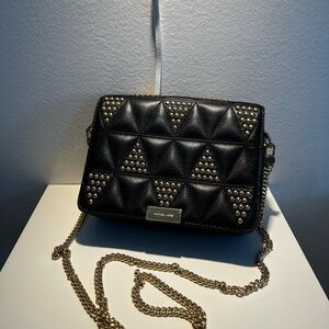 Michael Kors Black Quilted Leather Crossbody with Gold Stud Accents